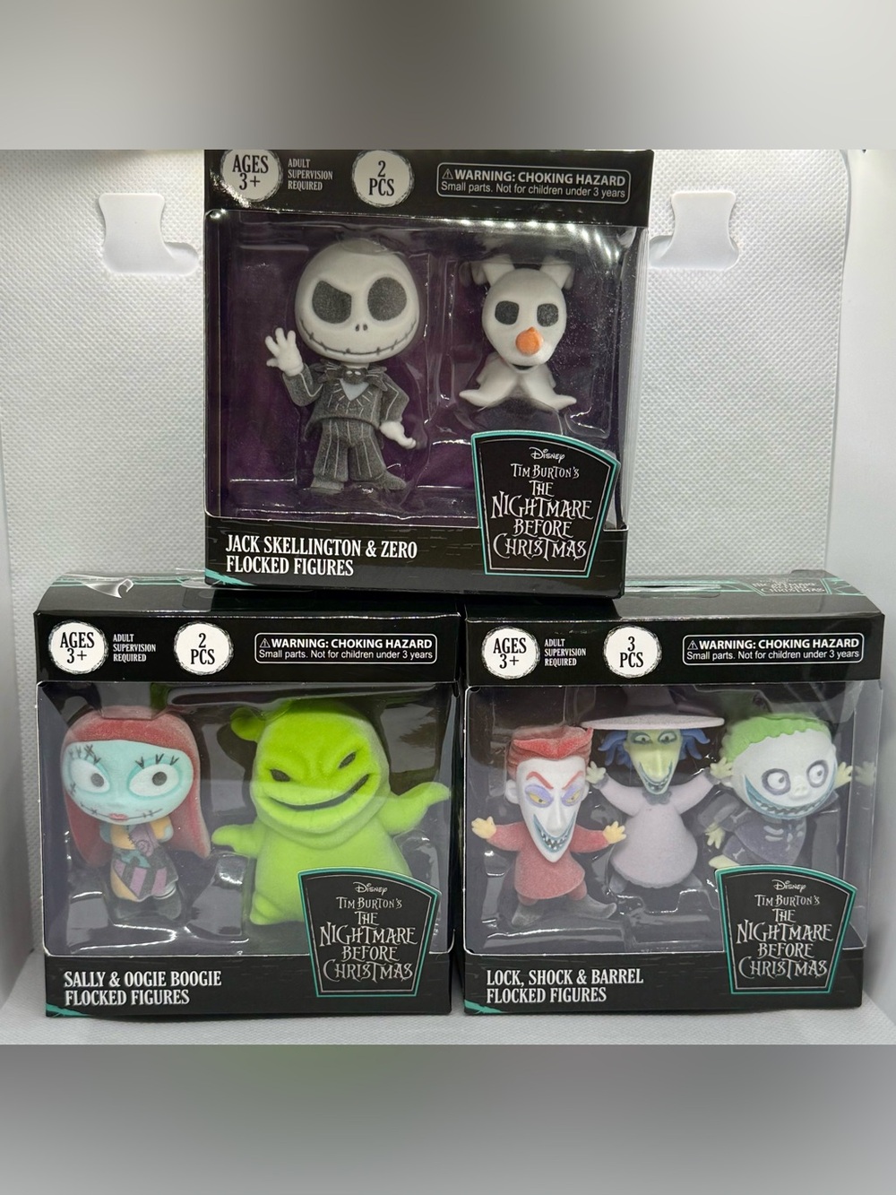 Nightmare Before Christmas Flocked Figures Complete Set of 7 Jack Sally Zero NEW